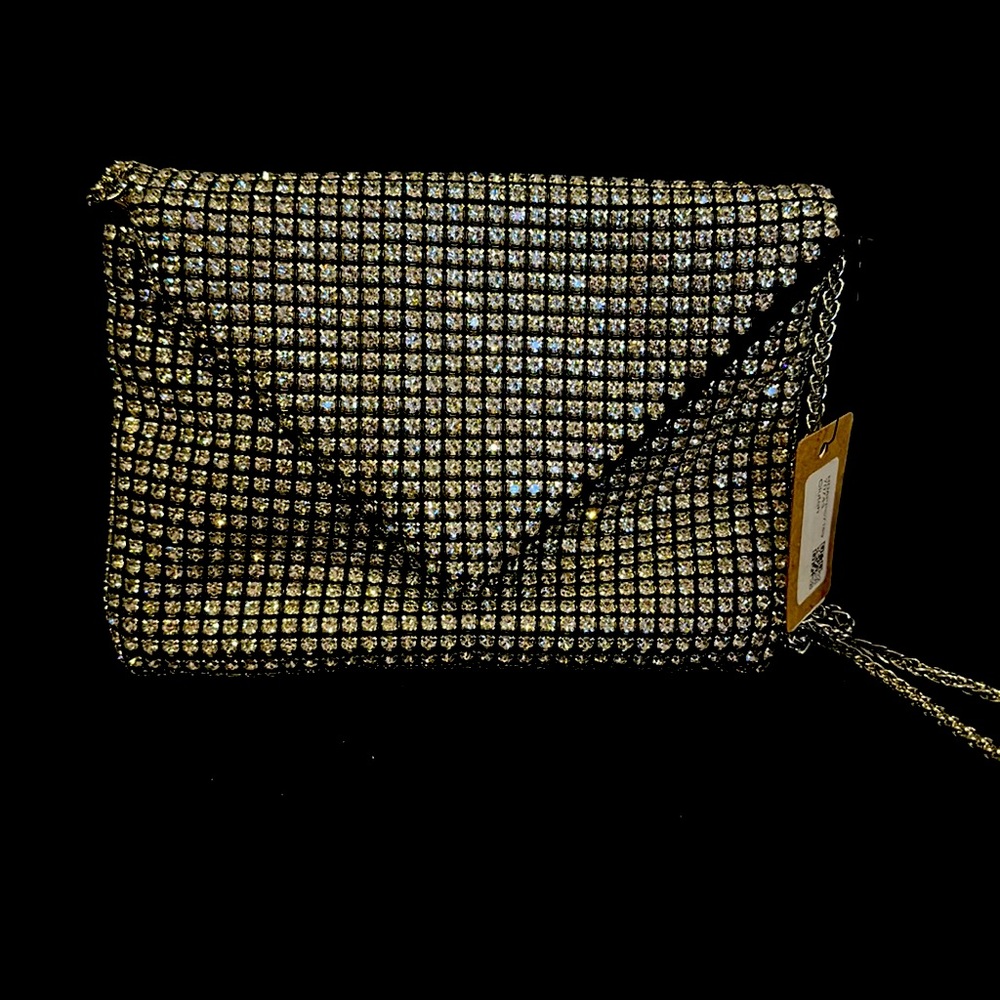 Rhinestone embellished evening bag.